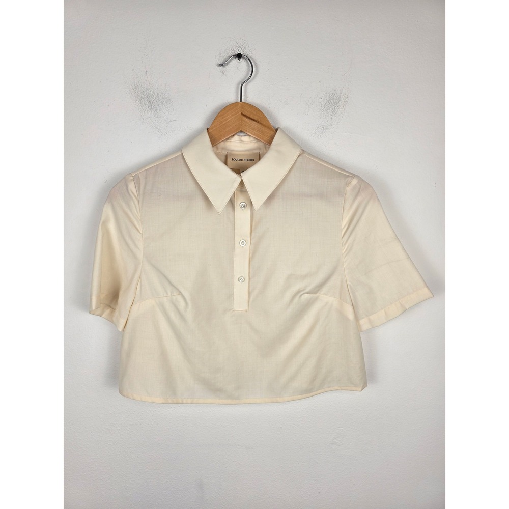 Loulou Studio Namil Cream 100% Super 120s Wool Cropped Button Shirt Womens XS